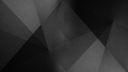 Black white dark gray abstract background. Geometric pattern shape. Line triangle polygon angle. Gradient. Shadow. Matte. 3d effect. Rough grain grungy. Design. Template. Presentation. - obrazy, fototapety, plakaty