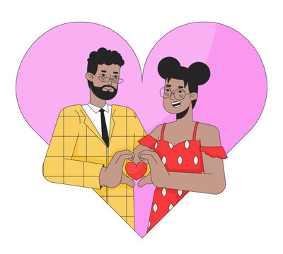 African american soulmates 14 february 2D linear illustration concept. Valentines amorous couple cartoon characters isolated on white. Romantic feelings metaphor abstract flat vector outline graphic