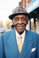 Old man standing confidently on the street.