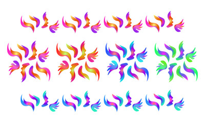 Set of bright ornaments from abstract figures. Vector horizontal drawing