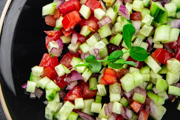 vegetable salad cucumber, tomato onion fresh vegetables appetizer ready to eat healthy eating cooking appetizer meal food snack