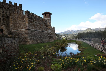 Fototapeta premium Castle Tower with Stream and Mountainside