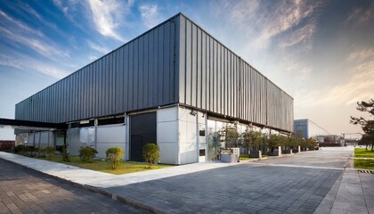 modern commercial building located in industrial park - obrazy, fototapety, plakaty