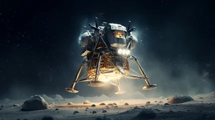 Cercles muraux Nasa A historic Apollo Lunar Module landing on the Moon in a starry sky is a powerful and evocative image that evokes feelings of wonder, awe, and possibility. ai generated.