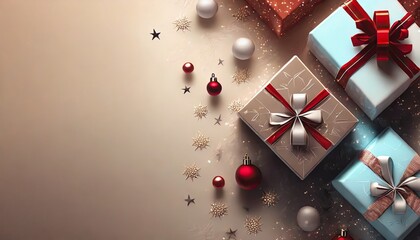 Fototapeta premium christmas background with christmas balls and gift with a space for your text and logo