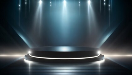 futuristic dark podium with light and reflection background