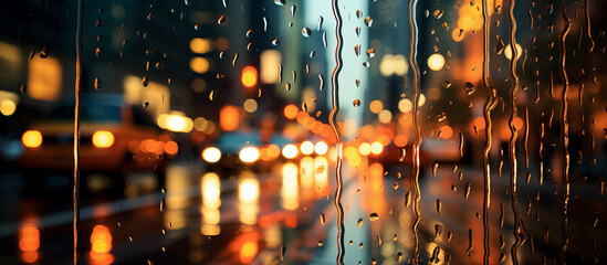 Drops on glass against the backdrop of a night city street - Powered by Adobe