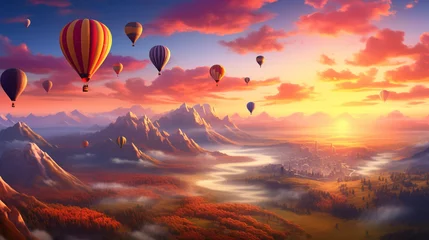 Foto op Canvas sky filled with hot air balloons during a sunrise © 1st footage