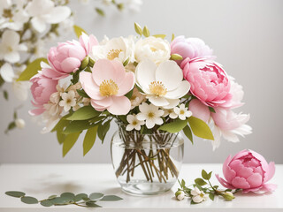 Blossoms in Harmony: A Symphony of Dogwood and Peony in a White Wonderland