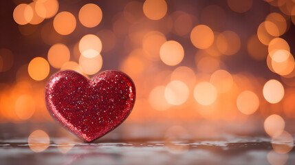 Fototapeta premium closeup of a beautiful red heart on a wooden table - copyspace