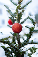 Fototapeta na wymiar New Year's toys on the Christmas tree