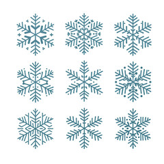 Fototapeta premium set of Sleek Snowflake Silhouettes - PNG TRANSPARENT BACKGROUND
