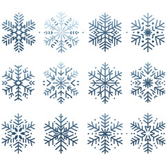 Fototapeta na wymiar set of Sleek Snowflake Silhouettes - PNG TRANSPARENT BACKGROUND