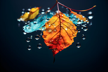 Herbstlicher Glanz: Bunte Blätter mit erfrischenden Wassertropfen für natürliche Farbenpracht