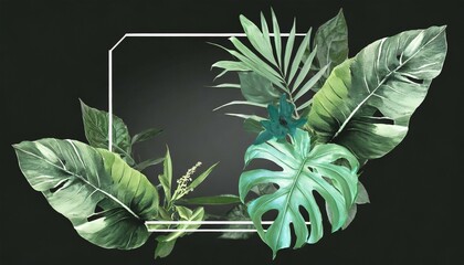 banner with green tropical leaves on dark background exotic botanical design for cosmetics spa perfume beauty salon travel agency florist shop best as wedding invitation cards