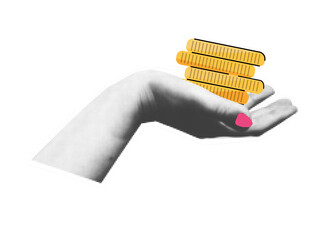  Halftone hands with vector flat elements of money theme: coins 