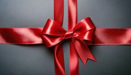 a red satin ribbon tied in a bow