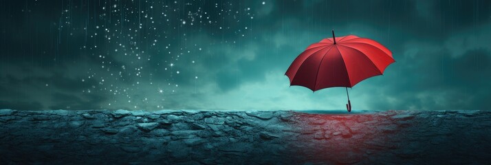 red umbrella with raindrop water down side Generative AI - obrazy, fototapety, plakaty