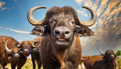 funny buffalo portrait - obrazy, fototapety, plakaty