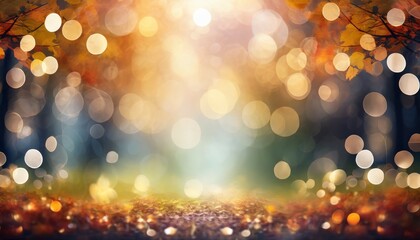 blurred out fall season abstract nature background with lots of bokeh and a bright center spotlight and a subtle vignette border ai generative