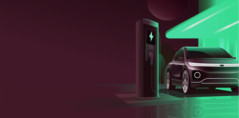 EV charge station for electric car in concept of green, Realistic vector electromobile charging station, renewable energy and eco power produced from sustainable source, Alternative fuel - 696086956