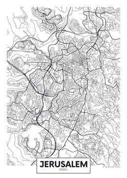 City map Jerusalem, urban planning travel vector poster design