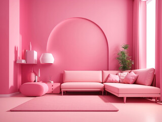 Pink Horizon: Three-Dimensional Render of Corner of Pink-Colored Space