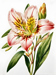 drawn flower pink lily on a white background isolate