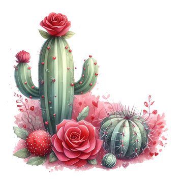 A Watercolor Valentine's Day Cactus Clipart