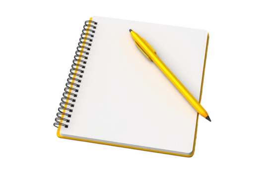 3d Yellow Spiral Notebook with a Pencil