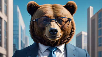 Bear wearing glasses and suit for office style or business