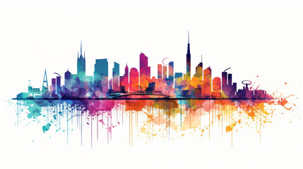 City colorful silhouette with blots Vector illustration