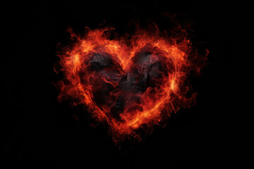 Fototapeta premium Fiery Heart with Dark Smoke on Black Background