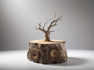 
Sylvan Elegance: Tree Trunk Wood Podium Isolated on Transparent Background