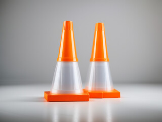 
Caution in Clarity: Two Traffic Cones Isolated on Transparent or White Background