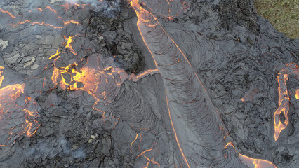 Aerial view of lava flow in Iceland