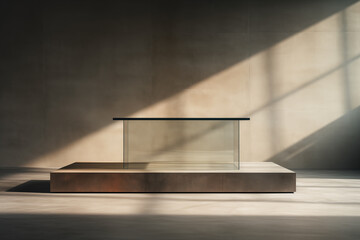 Modern Glass Display on Bronze Podium with Artistic Shadows