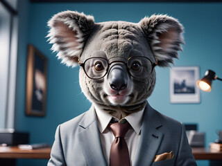 Koala wearing glasses and suit for office style or business