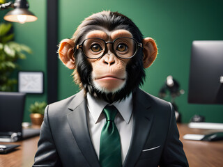 Monkey wearing glasses and suit