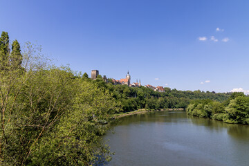 Bad Wimpfen with a view of the old church and the historic city wall over the Neckar river