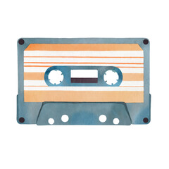 Cute watercolor vintage cassette tape,, vector graphic resources