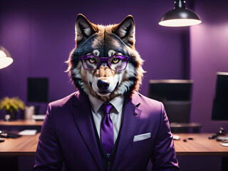 Wolf wearing glasses and suit