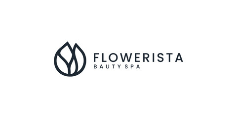 Beauty flower logo design with line art style