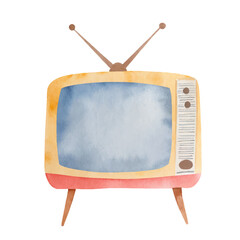 Cute watercolor vintage tv, vector graphic resources