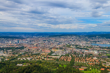 Fototapeta na wymiar Aerial panorama of Zurich city from the Uetliberg mountain, Switzerland
