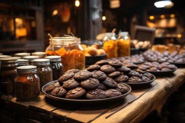 Pumpkin brownie in a rustic bakery with handcrafted bread baskets., generative IA