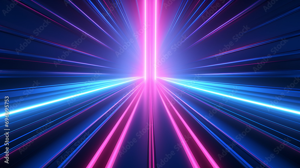 Wall mural 3d render. Abstract background of blue pink neon stripes