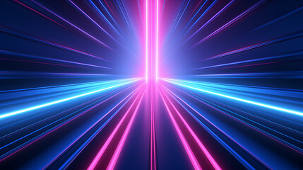 Fototapeta premium 3d render. Abstract background of blue pink neon stripes