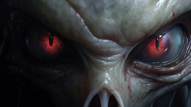 Demonic alien with red eyes.