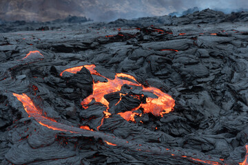 Lava flow in daytime Iceland eruption